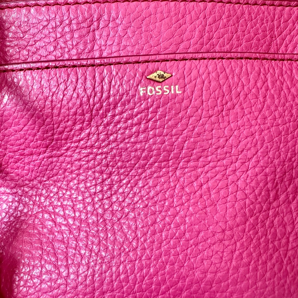 Fossil Sydney Pink Pebbled Leather Zip Tote Brown Trim - Picture 3 of 6